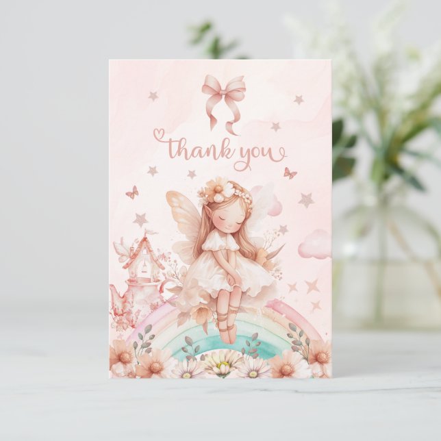 Fairy Girl Magical Teapot Rainbow Photo Birthday Thank You Card (Standing Front)
