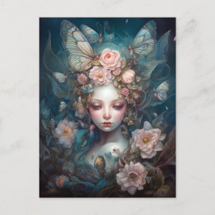 Fairy Girl Pink Blue Fantasy Art Postcard