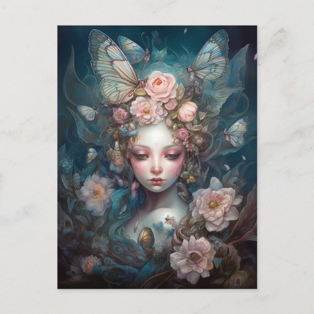Fairy Girl Pink Blue Fantasy Art Postcard (Front)