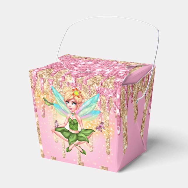 Fairy girl pink gold glitter sparkle shine magic  favour box (Front Side)