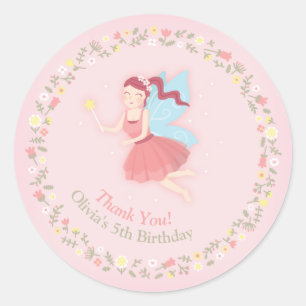 Fairy Girl Spring Floral Pink Thank You Sticker