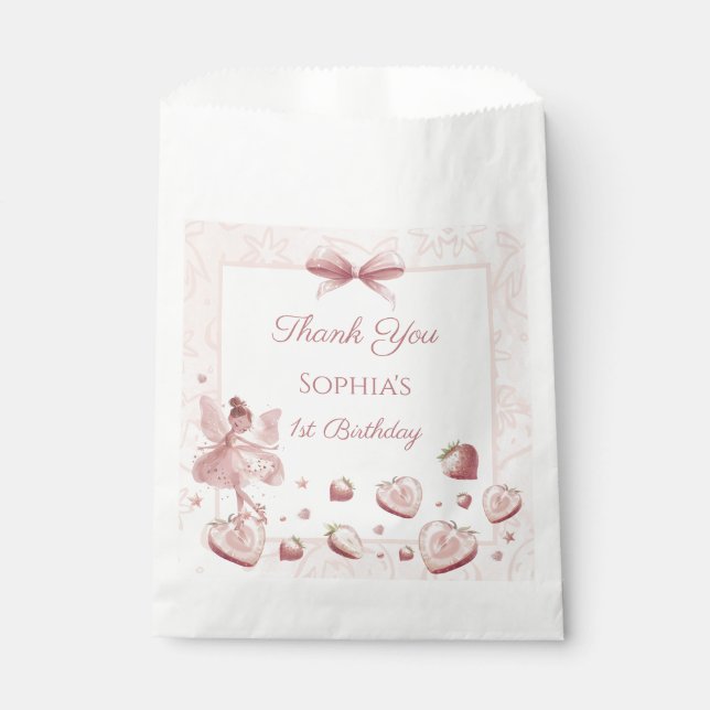 Fairy Girl Strawberry Berry Happy Birthday Favour Bags (Front)