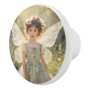 Fairy Girl with Butterfly Fairytale Ceramic Knob