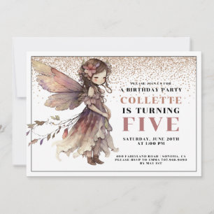 Fairy Girl's 5th Birthday Party Invitation 