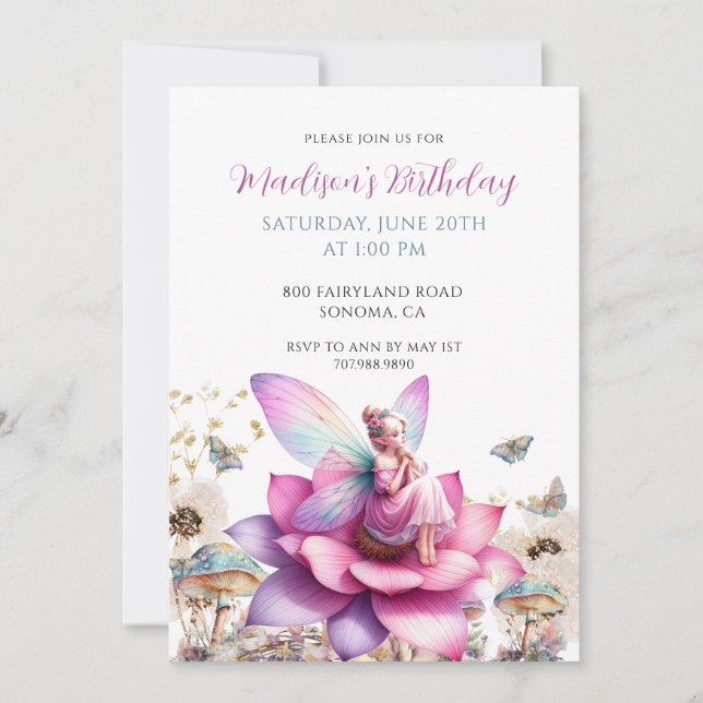 Fairy Girl's Birthday Enchanted Forest Invitation (Front)