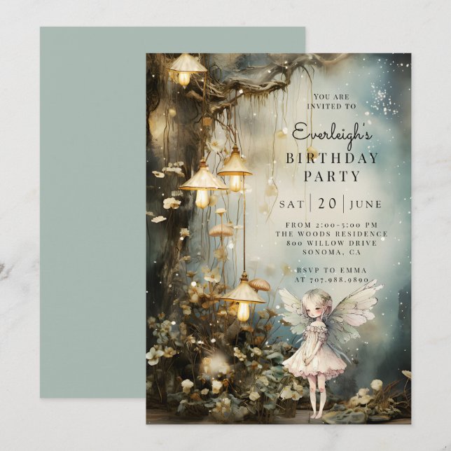 Fairy Girl's Birthday Party  Invitation (Front/Back)