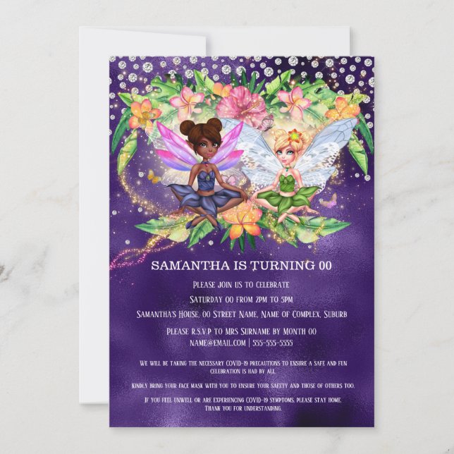 Fairy girls magic glitter tropical garden sparkle invitation (Front)