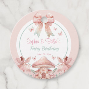 Fairy Girls Mushroom House Ribbon Twins Birthday Favour Tags