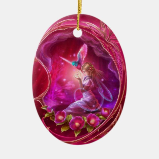 Fairy - Girly Digital Art Ceramic Tree Decoration (Front)