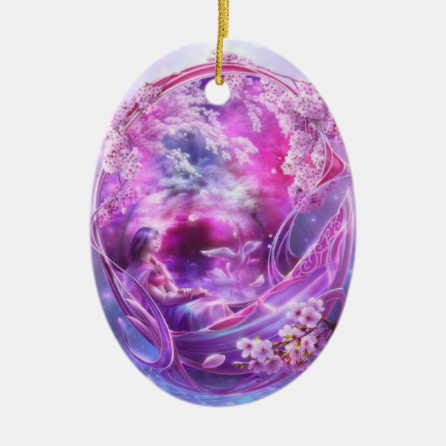 Fairy - Girly Digital Art Ceramic Tree Decoration (Front)