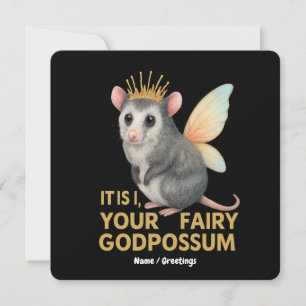 Fairy Godpossum Cute Opossum with Crown and Wings  Invitation
