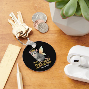 Fairy Godpossum Cute Opossum with Crown and Wings  Key Ring