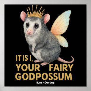Fairy Godpossum Cute Opossum with Crown and Wings Poster