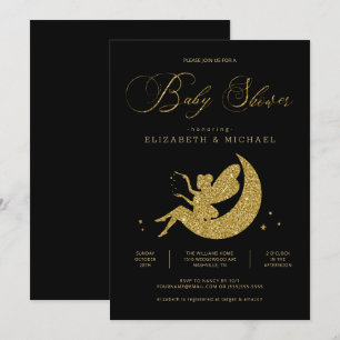 Fairy Gold Black Glitter Girl Baby Shower Invitation