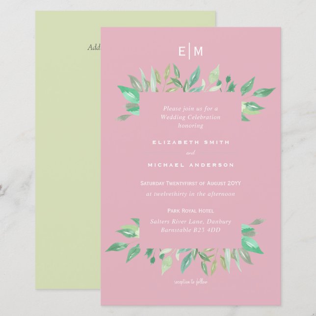 Fairy Green Pink Budget Wedding Invite A9 (Front/Back)