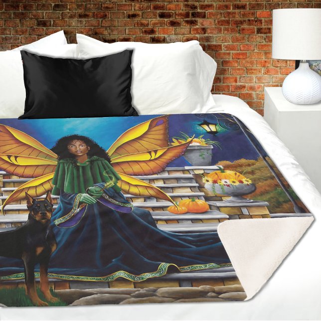 Fairy Guardian Doberman Dog Sherpa Blanket (Creator Uploaded)