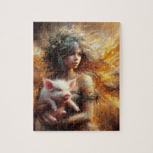 Fairy Holding a Young Pig Jigsaw Puzzle