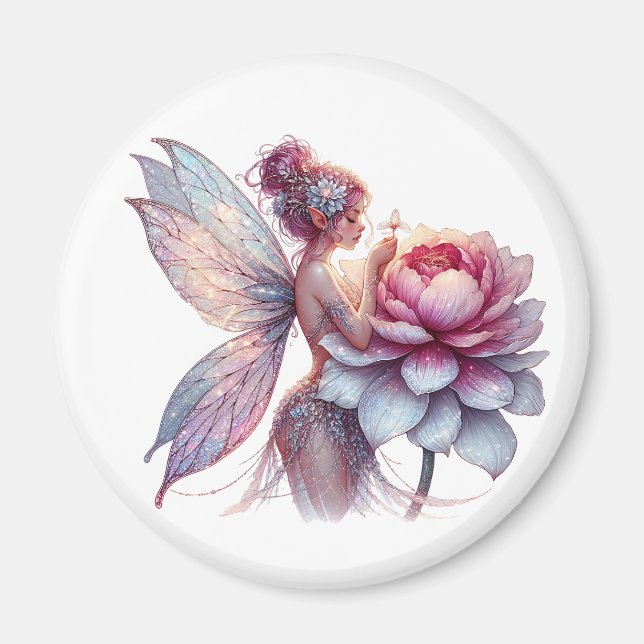Fairy Holding an Over-sized Flower  Magnet (Front)