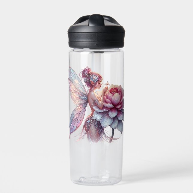 Fairy Holding an Over-sized Flower Personalised Water Bottle (Front)