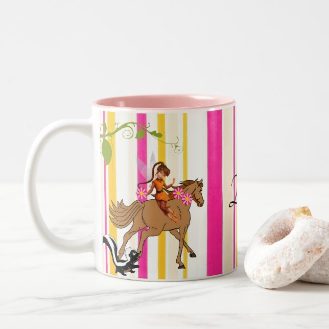 Fairy Horse Skunk Stripe Pink Mug (With Donut)