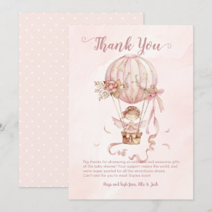 Fairy Hot Air Balloon Girl Baby Shower Thank You  Card