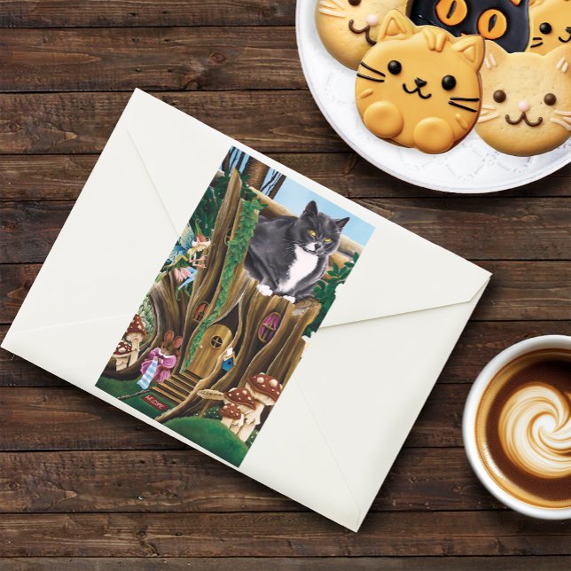 Fairy House Garden Cat Rectangular Sticker (Creator Uploaded)