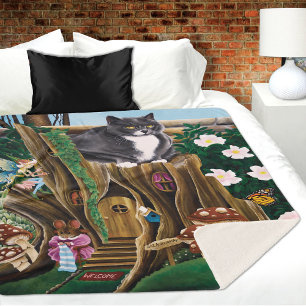 Fairy House Garden Cat Sherpa Blanket
