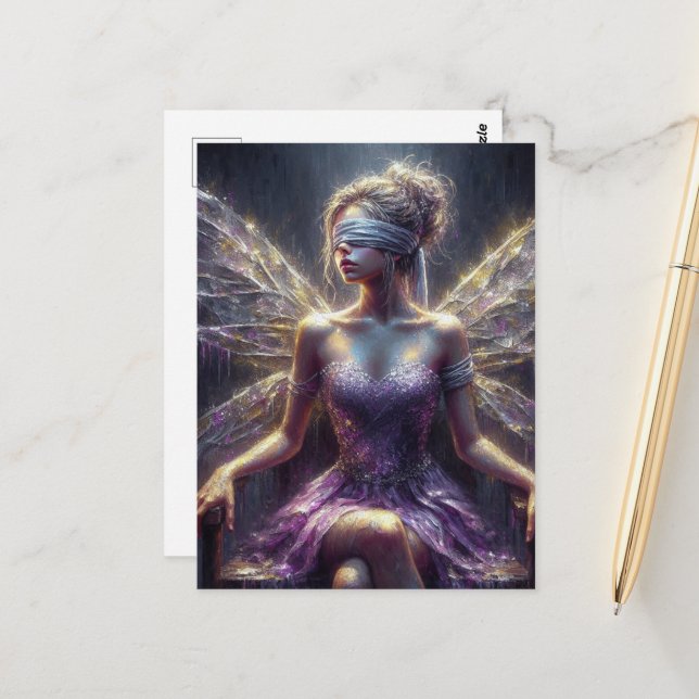 Fairy in a Blindfold on her Throne Postcard (Front/Back In Situ)
