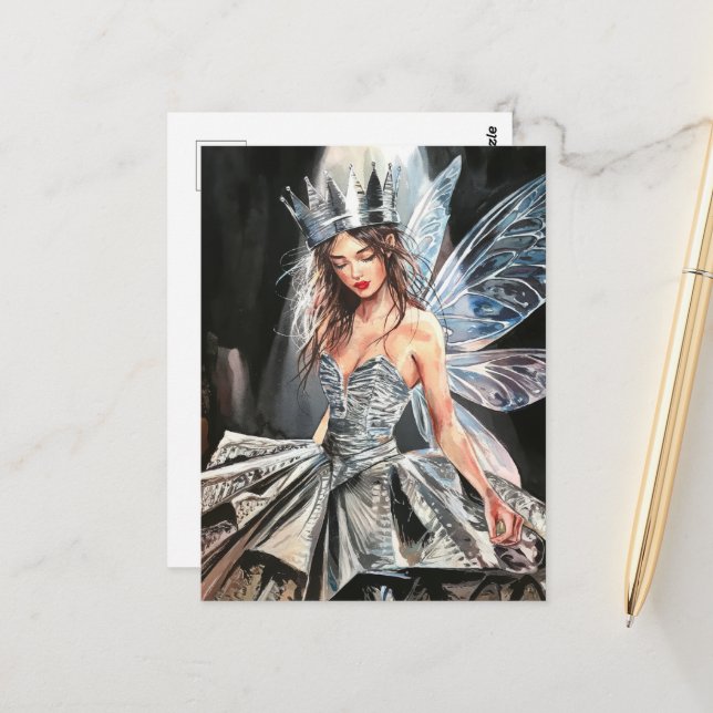 Fairy in a Fashion Foil Dress Postcard (Front/Back In Situ)