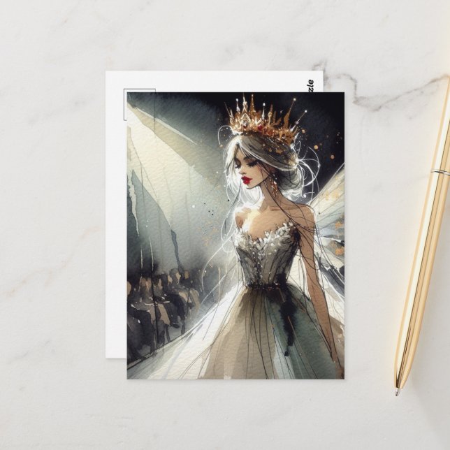 Fairy in a Fashion Show Watercolor Postcard (Front/Back In Situ)