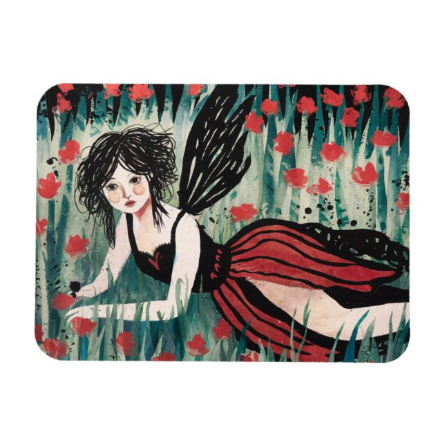 Fairy in a flower meadow watercolor magnet (Horizontal)
