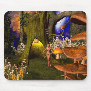 Fairy in a mushroom forest in the night mouse mat