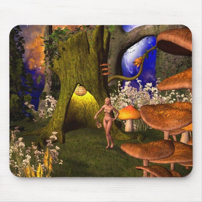 Fairy in a mushroom forest in the night mouse mat (Front)