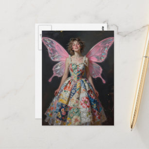 Fairy in a patchwork quilt dress postcard