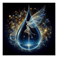 Fairy In A Pure Clean Water Drop On A Blue Lake