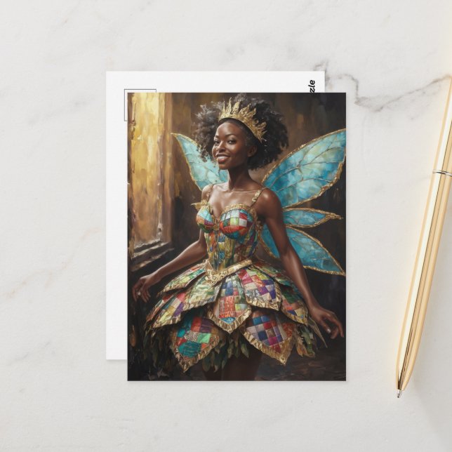 Fairy in a Quilted Dress Postcard (Front/Back In Situ)