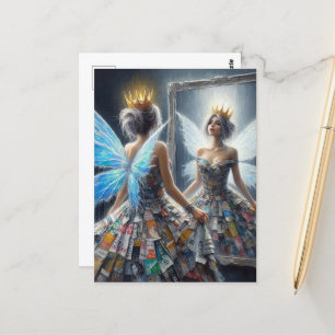 Fairy in a Recycled Dress Looks in Mirror Postcard