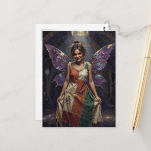 Fairy in a Recycled Dress of Colourful Rags Postcard