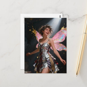 Fairy in a Recyled Ties Dress Postcard