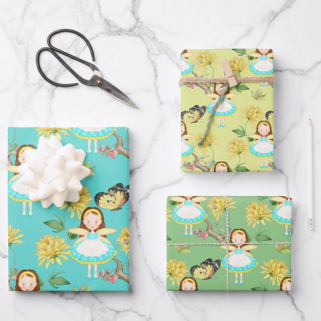 Fairy in Blue dress Wrapping Paper Sheet (Front)