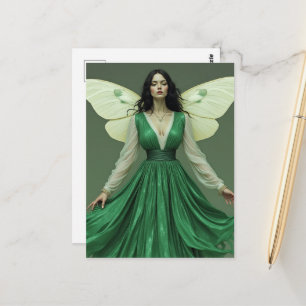 Fairy in Green Dress With Moth Wings Postcard