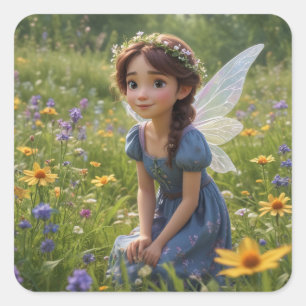 Fairy in Meadow Square Sticker