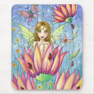 Fairy in Pink Flower Mousepad by Molly Harrison