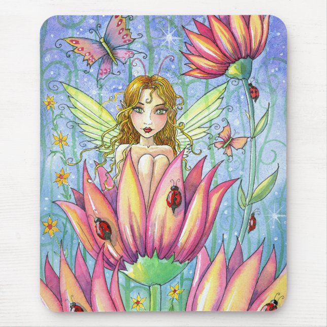 Fairy in Pink Flower Mousepad by Molly Harrison (Front)