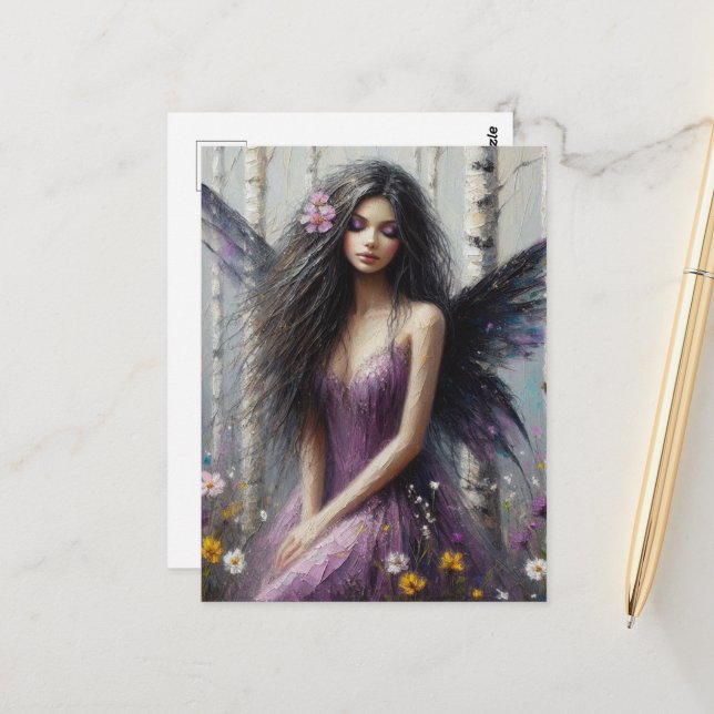 Fairy in purple in a Birch Forest Postcard (Front/Back In Situ)