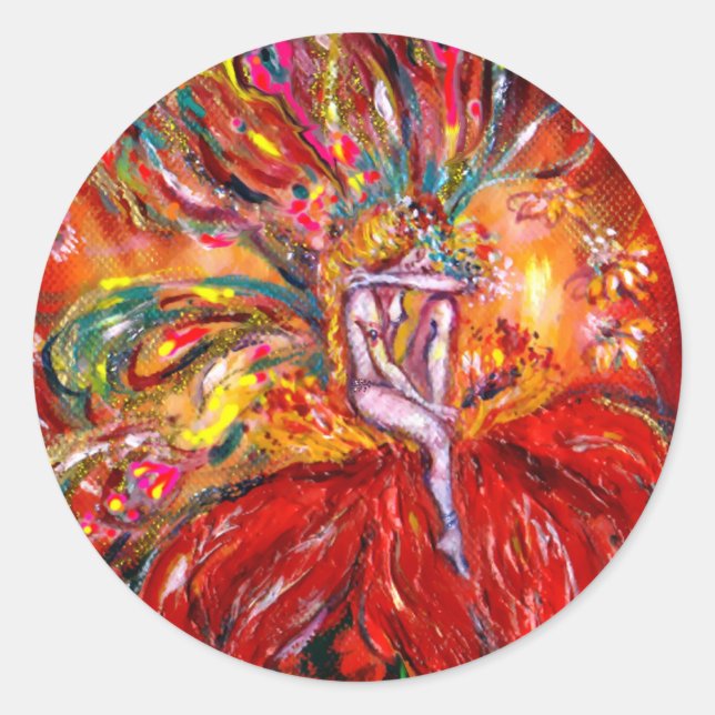 FAIRY  IN RED CLASSIC ROUND STICKER (Front)