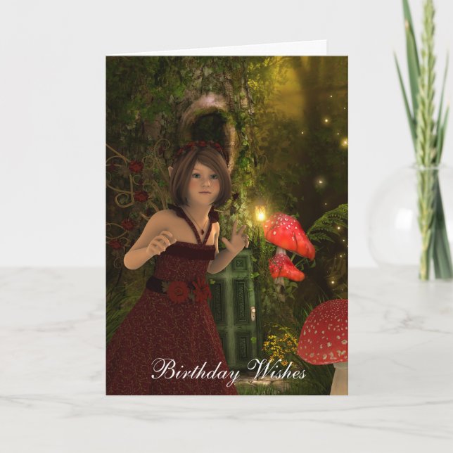 Fairy in Red Folded Birthday Card (Front)