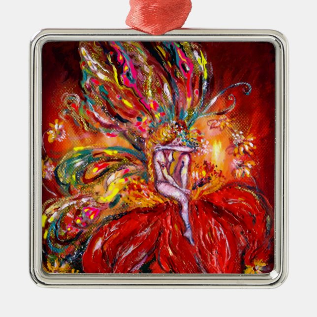 FAIRY IN RED METAL TREE DECORATION (Front)