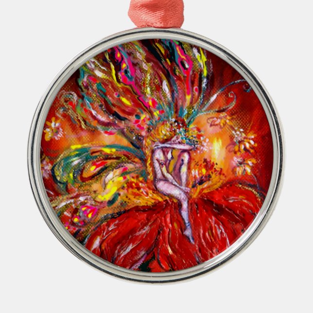 FAIRY IN RED METAL TREE DECORATION (Front)