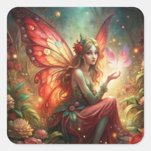 Fairy in red square sticker